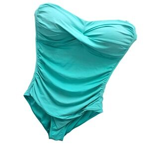 Anne Cole Signature Turquoise Twist Front Ruched Bandeau One Piece Swimsuit